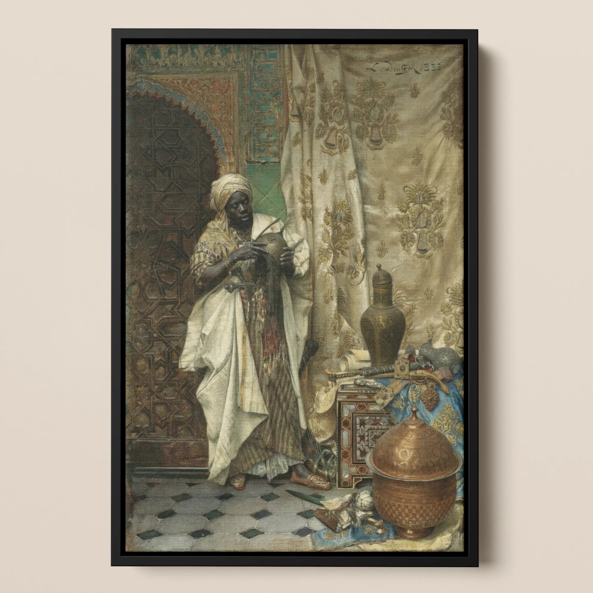 Inspection Ludwig Deutsch Orientalist Framed Canvas, Framed Painting Richly Dressed Man Traditional Middle Eastern