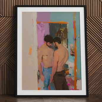 Interlude - Impresión artística de ligue gay sórdido en motel / Lienzo, 24x32’’ / 61x81cm / Marco negro / Paspartú, Pósters, impresiones y obra visual, Toby