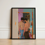 Black-framed Abstract Painting Two Shirtless Men Hallway Bold Gay Motel Hookup, Art, Press