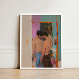 Framed Painting White Frame Two Shirtless Men Abstractly Gay Motel Hookup, Art, Press