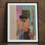 Interlude - Sleazy Gay Motel Hookup Art Print / Canvas Black-framed Stylized Colorful Depiction Two Shirtless, Men Press Prints