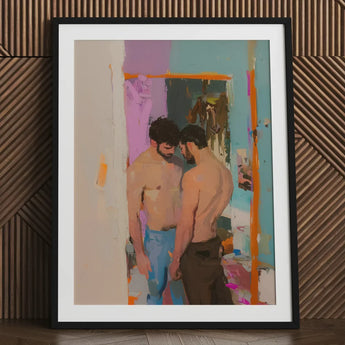 Interlude - Sleazy Gay Motel Hookup Art Print / Canvas Black-framed Stylized Colorful Depiction Two Shirtless, Men Press Prints