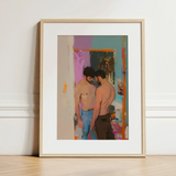 Interlude - Sleazy Gay Motel Hookup Art Print / Canvas Framed Abstract Painting Two Shirtless Men Colorful Textured, Press Prints