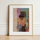 Interlude - Sleazy Gay Motel Hookup Art Print / Canvas Framed Abstract Painting Two Shirtless Men Colorful Textured, Press Prints