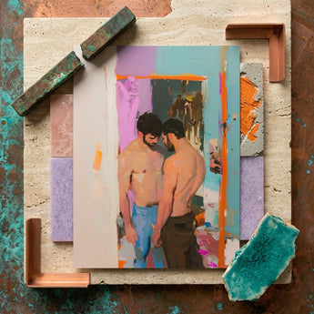 Interlude - Sleazy Gay Motel Hookup Art Print / Canvas Vibrant Abstractly Painted Portrait Two Shirtless Men Close, Press Prints