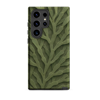 Intricate Green Leaf Pattern Phone Case Mobile Cases Matte Olive Green Phone Case Raised Textured Design Deep Forest Shadows, Bright