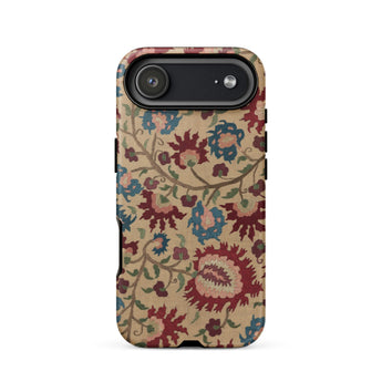 Ionian Islands Embroidery - Textile Folk Art Phone Case Iphone 17 Air / Matte Floral-patterned Phone Case Beige Background Vibrant Red Blue