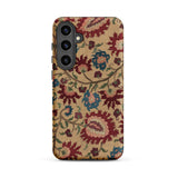 Ionian Islands Embroidery - Textile Folk Art Phone Case Samsung Galaxy S24 Plus / Matte Phone Case Intricate Floral Pattern Burgundy Teal