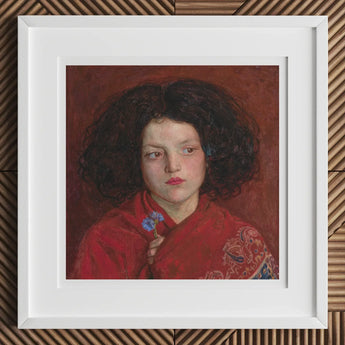 Irish Girl - Ford Madox Brown Art Print / Canvas Red Kimono Floral Pattern Blue Flower Hand, Florid Cheek Prints