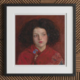 Irish Girl - Ford Madox Brown Art Print / Canvas Red Kimono Floral Pattern Blue Flower Hand, Florid Cheek Prints