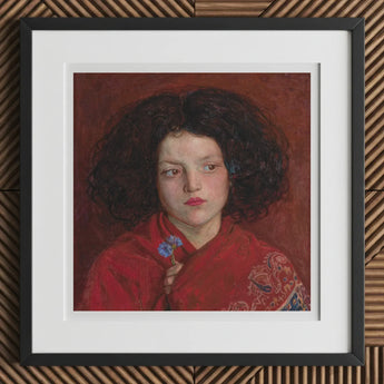 Irish Girl - Ford Madox Brown Art Print / Canvas Red Kimono Floral Pattern Blue Flower Hand, Florid Cheek Prints