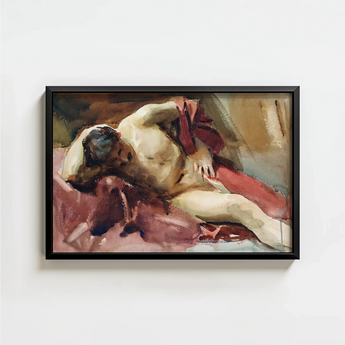 Framed Painting Nude Figure Draped Fabric Rendered Soft Italian Model, Male, Time Sargent Made, Gilded Age Offered, Reclining, Sojourn Work