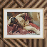 Italian Model - John Singer Sargent Art Print / Canvas Framed Watercolor Painting Nude Figure Soft Beige Red, Male, Time Made, Gilded Age