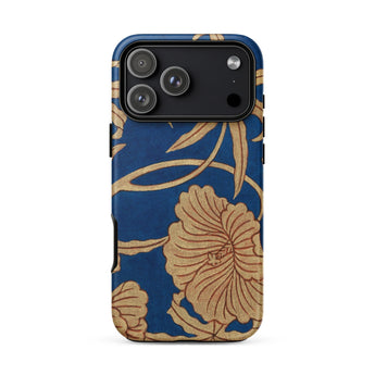 Ito Nishiki Kimono Chrysanthemum Pattern Phone Case Iphone 18 Pro Max / Matte Blue Gold-toned Floral, Ancient Weaving Secrets, Sheath