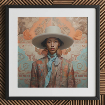 Iyaan - Stampa d'arte Cowboy Dandy Gay Malese / Tela, 12x12’’ / 31x31cm / Cornice nera / Passe-partout, Poster, Stampe e Opere d'arte visiva, Toby Leon