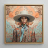 Iyaan - Gay Malay Cowboy Dandy Art Print / Canvas Framed Portrait Person Wide-brimmed White Hat Ornate Patterned Elegant Malaysian