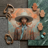 Iyaan - Gay Malay Cowboy Dandy Art Print / Canvas Rectangular Portrait Print Person Ornate Wide-brimmed Hat Patterned Elegant Malaysian
