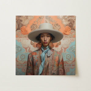 Iyaan - Gay Malay Cowboy Dandy Art Print / Canvas, Elegant Malaysian Outlaw’s, Cowboy Spirit’s Queer, Asian Cowboy Dandy