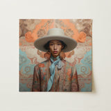 Iyaan - Gay Malay Cowboy Dandy Art Print / Canvas Square Painting Person Wide-brimmed Off-white Hat Patterned Elegant Malaysian Outlaw’s,