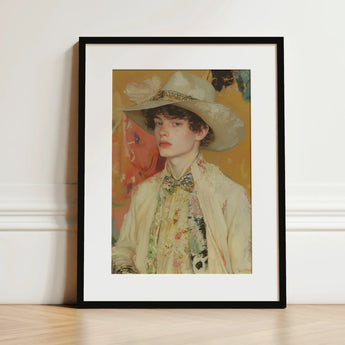 Jacob - Queer Couture Cowboy Art Print / Canvas Framed Portrait Young Person Ornate Light-colored Wide-brimmed Hat, Prints