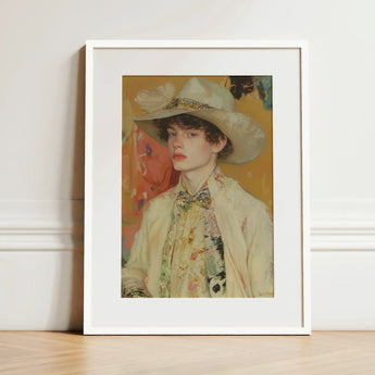 Jacob - Queer Couture Cowboy Art Print / Canvas Framed Portrait Young Person Off-white Wide-brimmed Hat, Prints