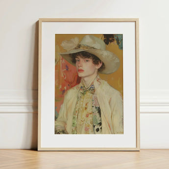 Jacob - Queer Couture Cowboy Art Print / Canvas Framed Portrait Young Person Wide-brimmed Hat Patterned Clothing, Prints