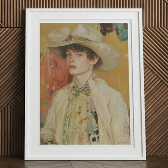 Jacob - Queer Couture Cowboy Art Print / Canvas White Framed Portrait Person Ornate Hat Floral Attire Queer Couture Cowboy, Cowboy Art, Art