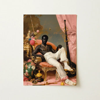 Jacques - Gay Black Sailor Dandy Art Print / Canvas Framed Painting Man Ornate Chair Adorned White, Reclines Prints