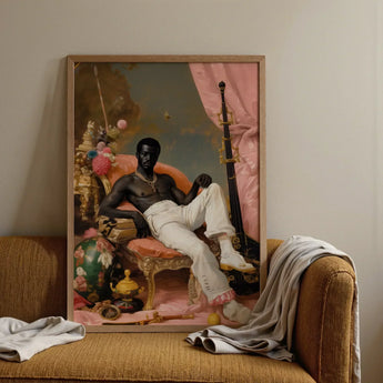 Jacques - Gay Black Sailor Dandy Art Print / Canvas Framed Portrait Man Ornate Chair Adorned Gold, Reclines Prints