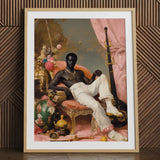 Jacques - Gay Black Sailor Dandy Art Print / Canvas Framed Portrait Man Ornate Gilded Chair Surrounded, Reclines Prints