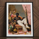 Jacques - Gay Black Sailor Dandy Art Print / Canvas Framed Portrait Man Ornate Pink-draped Chair Surrounded, Reclines Prints