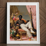 Jacques - Gay Black Sailor Dandy Art Print / Canvas Framed Portrait Man Ornate Pink-draped Chair Surrounded, Reclines Prints