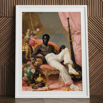 Jacques - Gay Black Sailor Dandy Art Print / Canvas Framed Portrait Man Ornate Pink-draped Chair Surrounded, Reclines Prints