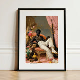 Jacques - Gay Black Sailor Dandy Art Print / Canvas Black-framed Portrait Man Ornate Pink-hued, Reclines Prints