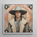 Jacy - Native American Gay Cowboy Art Print / Canvas Framed Portrait Person Wide-brimmed Gray Hat Cream-colored Fur-lined Dandy, Prints