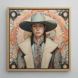 Jacy - Native American Gay Cowboy Art Print / Canvas Framed Portrait Person Wide-brimmed Gray Hat Patterned Coat Dandy, Prints