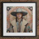Jacy - Native American Gay Cowboy Art Print / Canvas Gray Fur Coat Wide-brimmed Hat Patterned Shirt Underneath Dandy, Prints