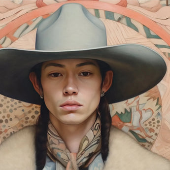 Jacy - Native American Gay Cowboy Art Print / Canvas Hat Wide Brim Black Braids Dandy, Prints