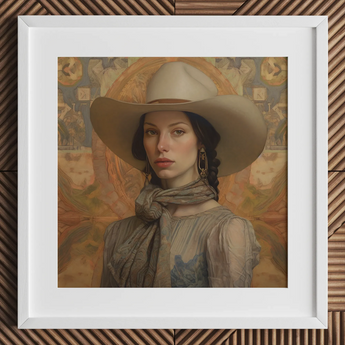 Jamie - Femme-lesbischer Cowgirl-Kunstdruck / Leinwand, 12x12’’ / 31x31cm / Weißer Rahmen / Passepartout, Poster, Drucke & visuelle Kunstwerke, Toby Leon