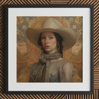 Jamie - Femme Lesbian Cowgirl Art Print / Canvas Cowboy Hat Wide Brim Light Brown Color Made Elegant Outlaw Reminding, Cowgirl Spirit’s