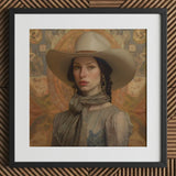 Jamie - Femme Lesbian Cowgirl Art Print / Canvas Cowboy Hat Wide Brim Light Brown Color Made Elegant Outlaw Reminding, Spirit’s Queer,