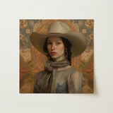 Jamie - Femme Lesbian Cowgirl Art Print / Canvas Square Painting Woman Wide-brimmed Beige Hat Earth-toned Elegant Outlaw Reminding,