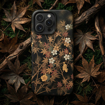 Japanese Autumn Flowers - G.a. Audsley Phone Case Black Phone Case Adorned Delicate Floral Pattern White Japanese Autumn Flowers, George