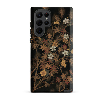 Japanese Autumn Flowers - G.a. Audsley Phone Case Samsung Galaxy S22 Ultra / Matte Black Phone Case Adorned Delicate Pattern White Golden
