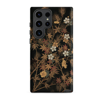 Japanese Autumn Flowers - G.a. Audsley Phone Case Samsung Galaxy S23 Ultra / Matte Black Phone Case Adorned Delicate Pattern White