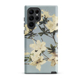 Japanese Azaleas - Ogawa Kazumasa Phone Case Samsung Galaxy S22 Ultra / Matte Sleek Phone Case Delicate Pattern Cream-colored Flowers Dark