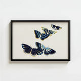 Elegant Framed Artwork Four Intricately Designed Butterflies Deep Kamisaka Sekka, Japan’s Artistic Renaissance, Blue Deftly