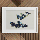 Japanese Blue Butterflies too - Kamisaka Sekka Art Print / Canvas Framed Artwork Three Intricately Detailed Navy, Japan’s Artistic