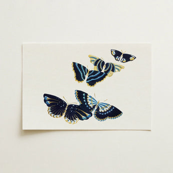 Japanese Blue Butterflies too - Kamisaka Sekka Art Print / Canvas Rectangular Art Print Four Intricately Illustrated Butterflies Navy