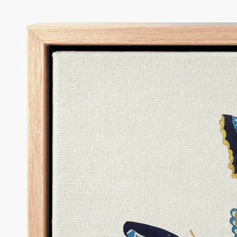 Framed Canvas Artwork Textured Off-white Surface Navy Blue Kamisaka Sekka, Japan’s Artistic Renaissance, Butterflies Deftly